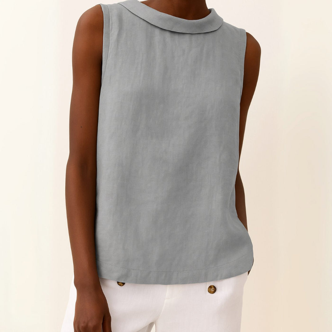 Women's Elegant Sleeveless Blouse Folded Collar Top - Gray