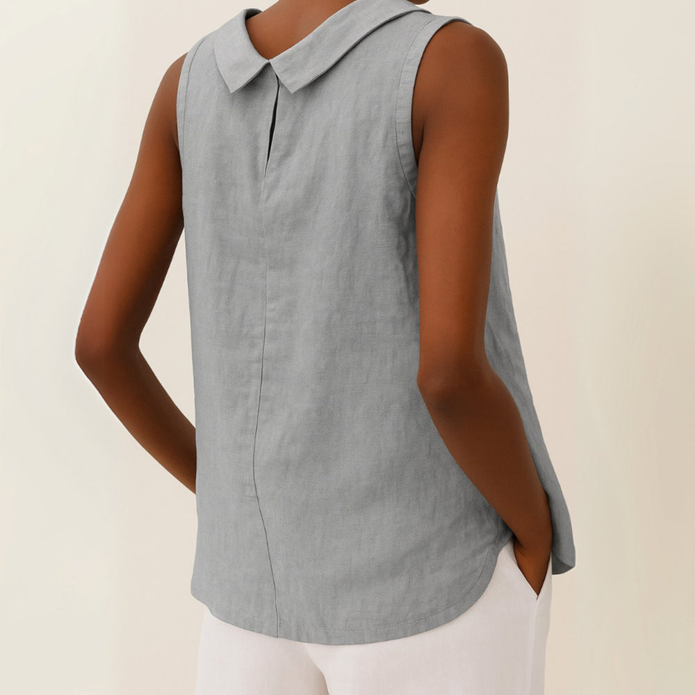 Women's Elegant Sleeveless Blouse Folded Collar Top