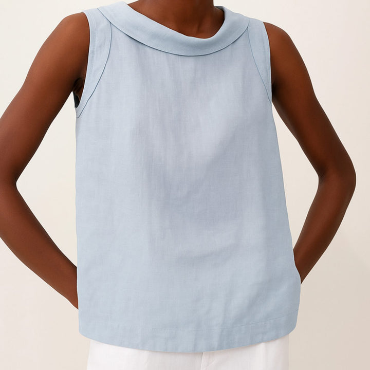 Women's Elegant Sleeveless Blouse Folded Collar Top - Blue