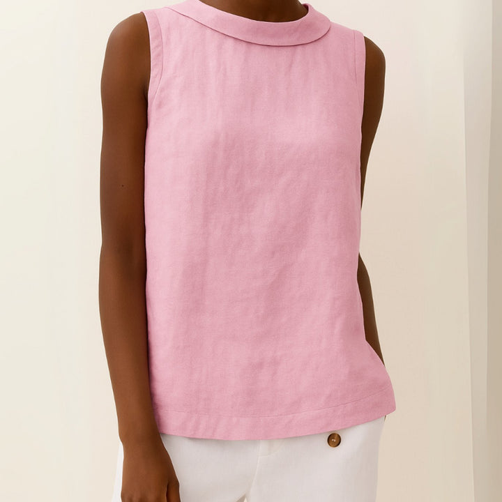 Women's Elegant Sleeveless Blouse Folded Collar Top - Pink