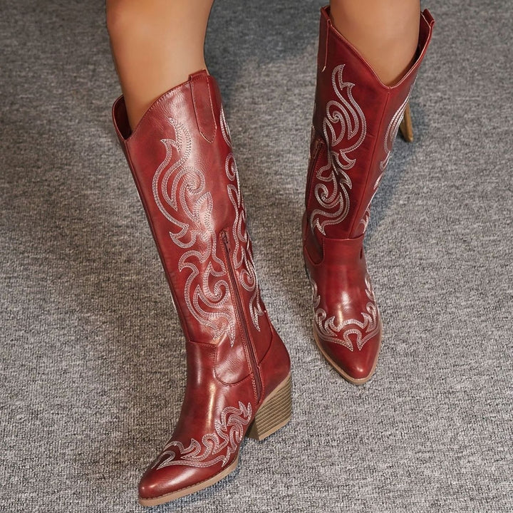 Women's Embroidered Knee-High Western Block-Heel Boots