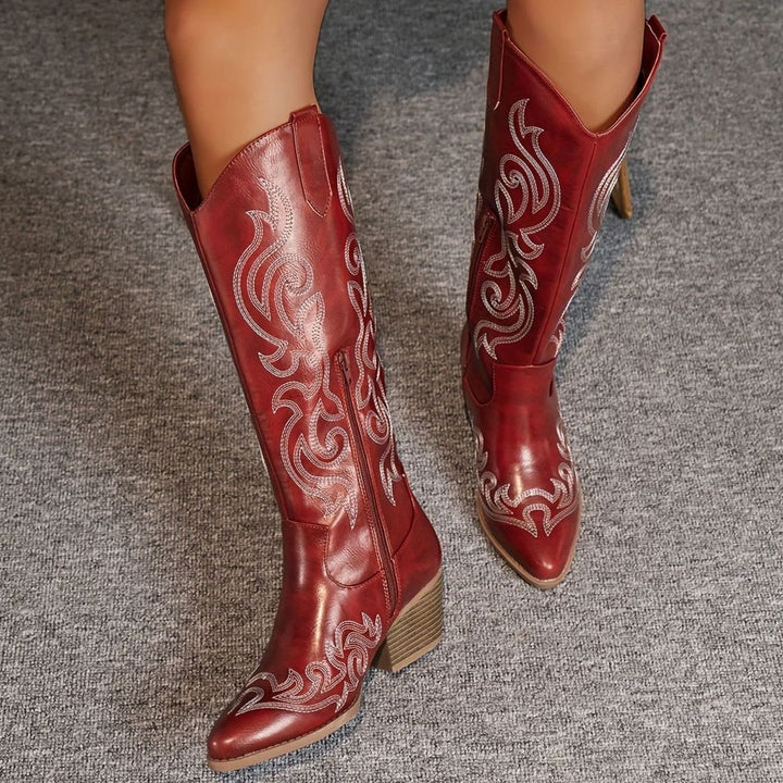 Women's Embroidered Knee-High Western Block-Heel Boots