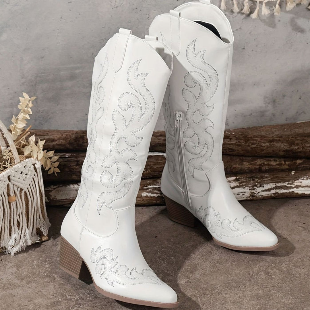 Women's Embroidered Knee-High Western Block-Heel Boots