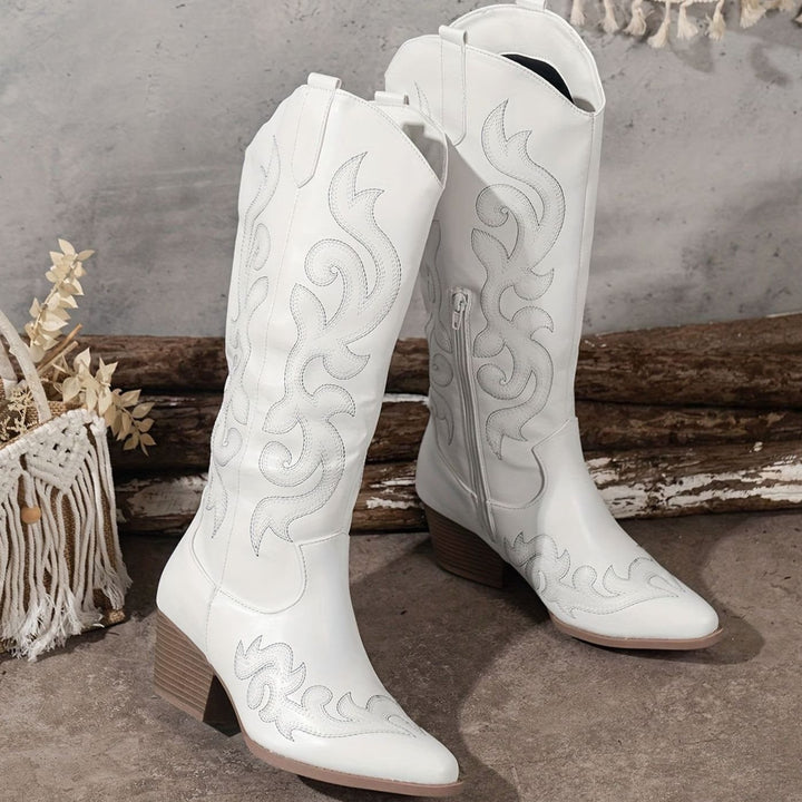 Women's Embroidered Knee-High Western Block-Heel Boots