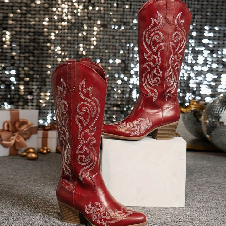 Women's Embroidered Knee-High Western Block-Heel Boots