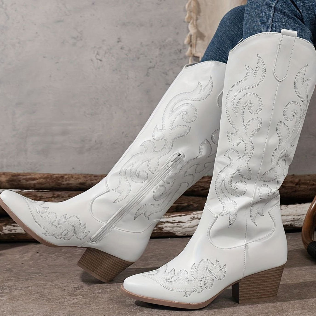 Women's Embroidered Knee-High Western Block-Heel Boots