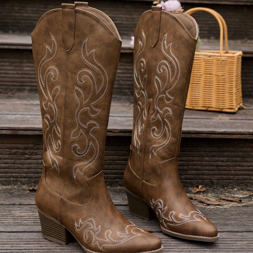 Women's Embroidered Knee-High Western Block-Heel Boots