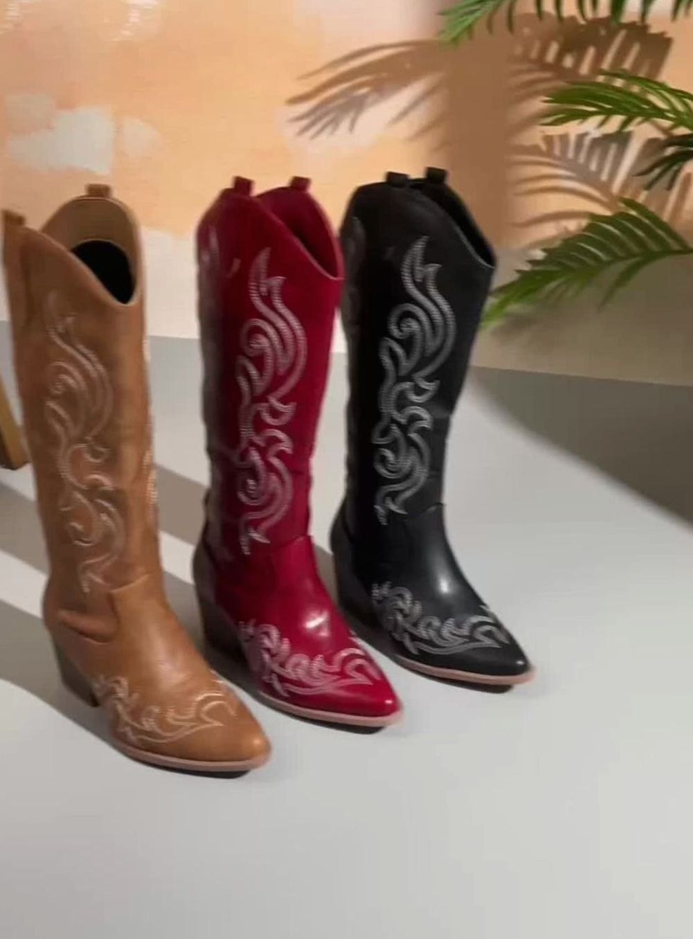 Women's Embroidered Knee-High Western Block-Heel Boots