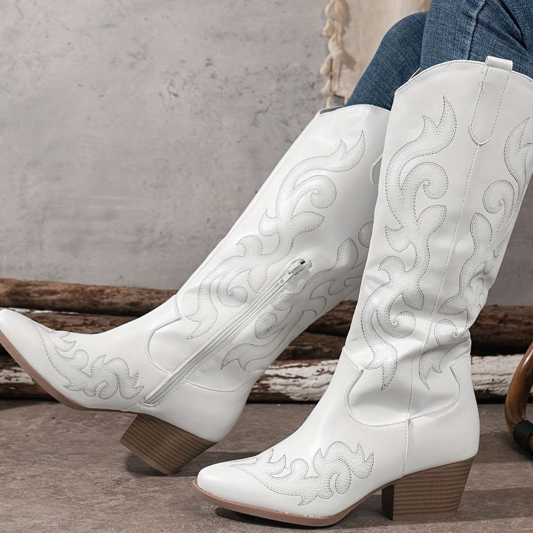 Women's Embroidered Knee-High Western Block-Heel Boots
