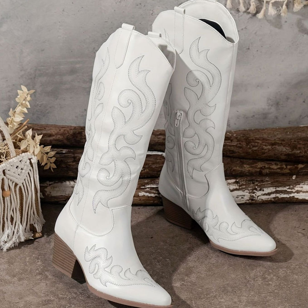 Women's Embroidered Knee-High Western Block-Heel Boots