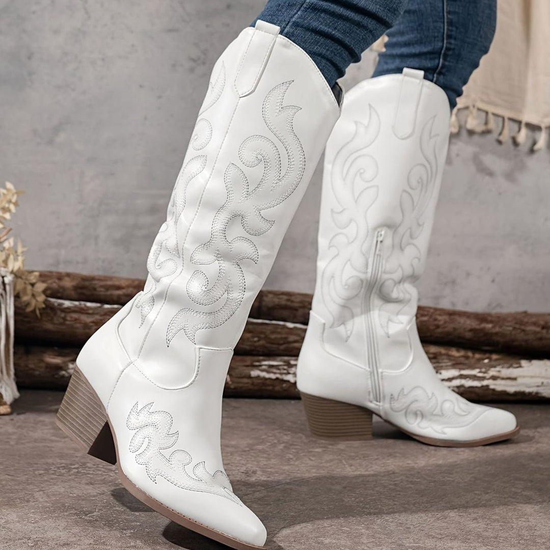 Women's Embroidered Knee-High Western Block-Heel Boots