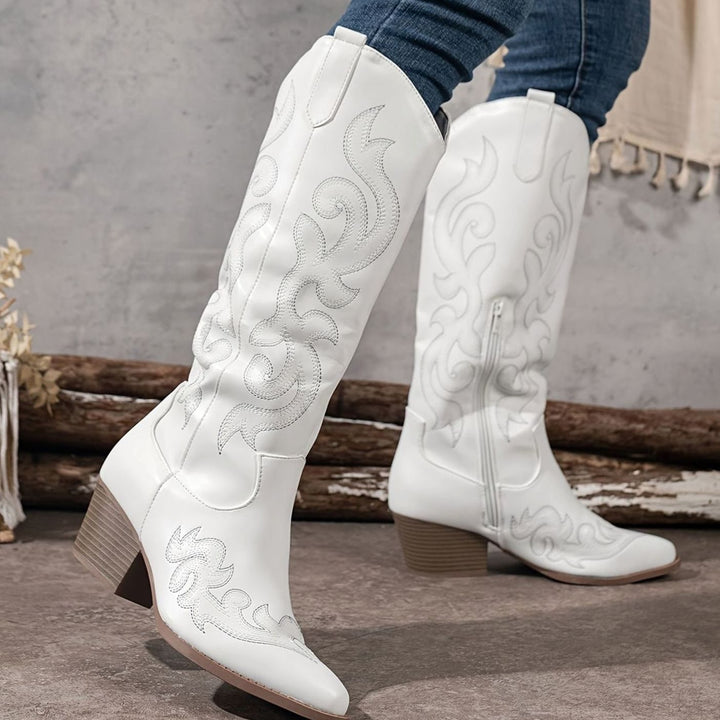 Women's Embroidered Knee-High Western Block-Heel Boots