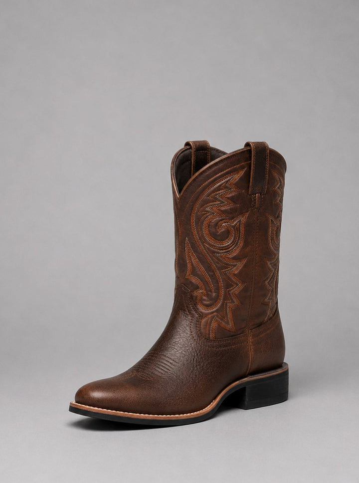 Women's Embroidered Leather Pull-On Cowgirl Boots - Brown