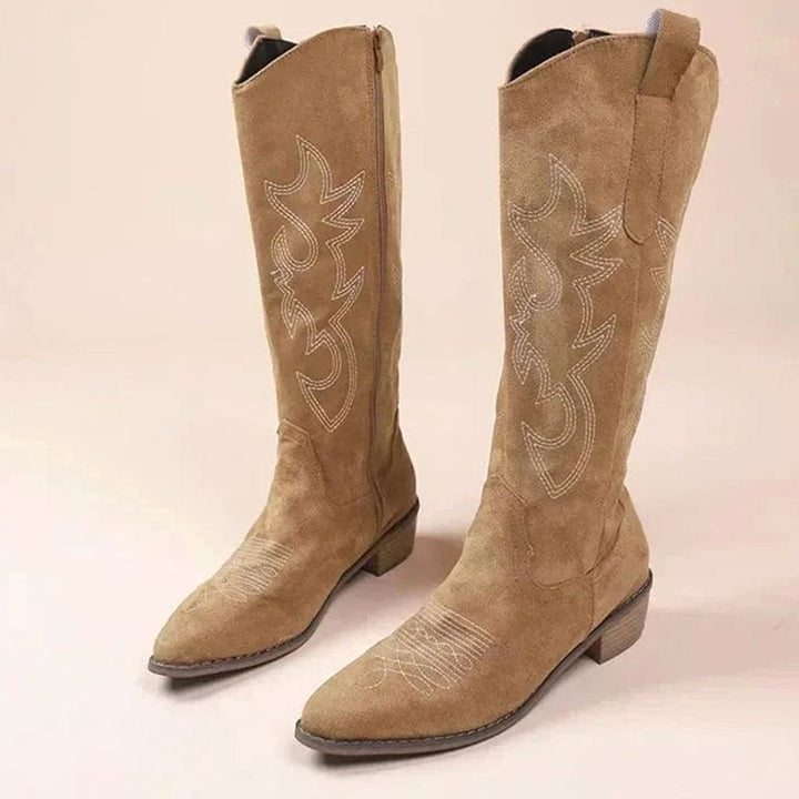 Women's Embroidered Western Cowboy Knee-High Boots - Brown