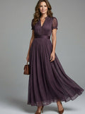 Penelope | Women's Empire Waist V-Neck Lace-Trim Sheer-Sleeve Maxi Dress