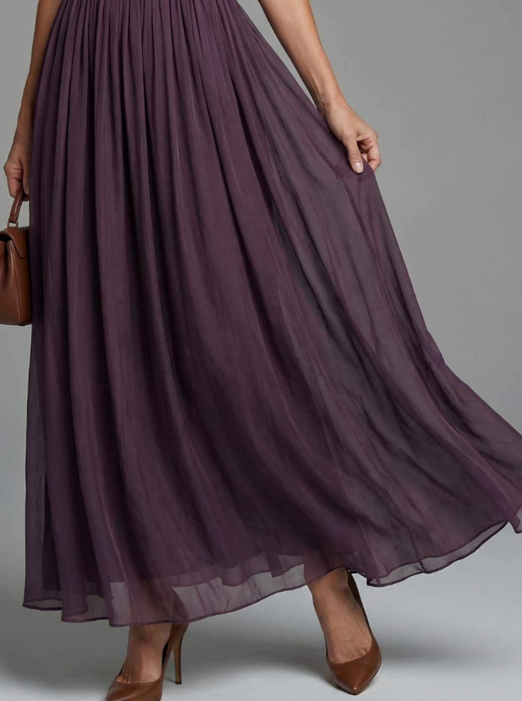 Women's Empire Waist V-Neck Lace-Trim Sheer-Sleeve Maxi Dress