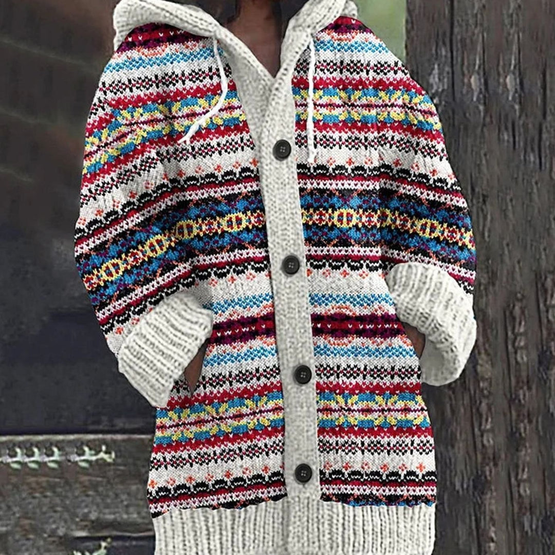 Women's Fair Isle Hooded Button-Front Chunky Knit Cardigan - Multicolor
