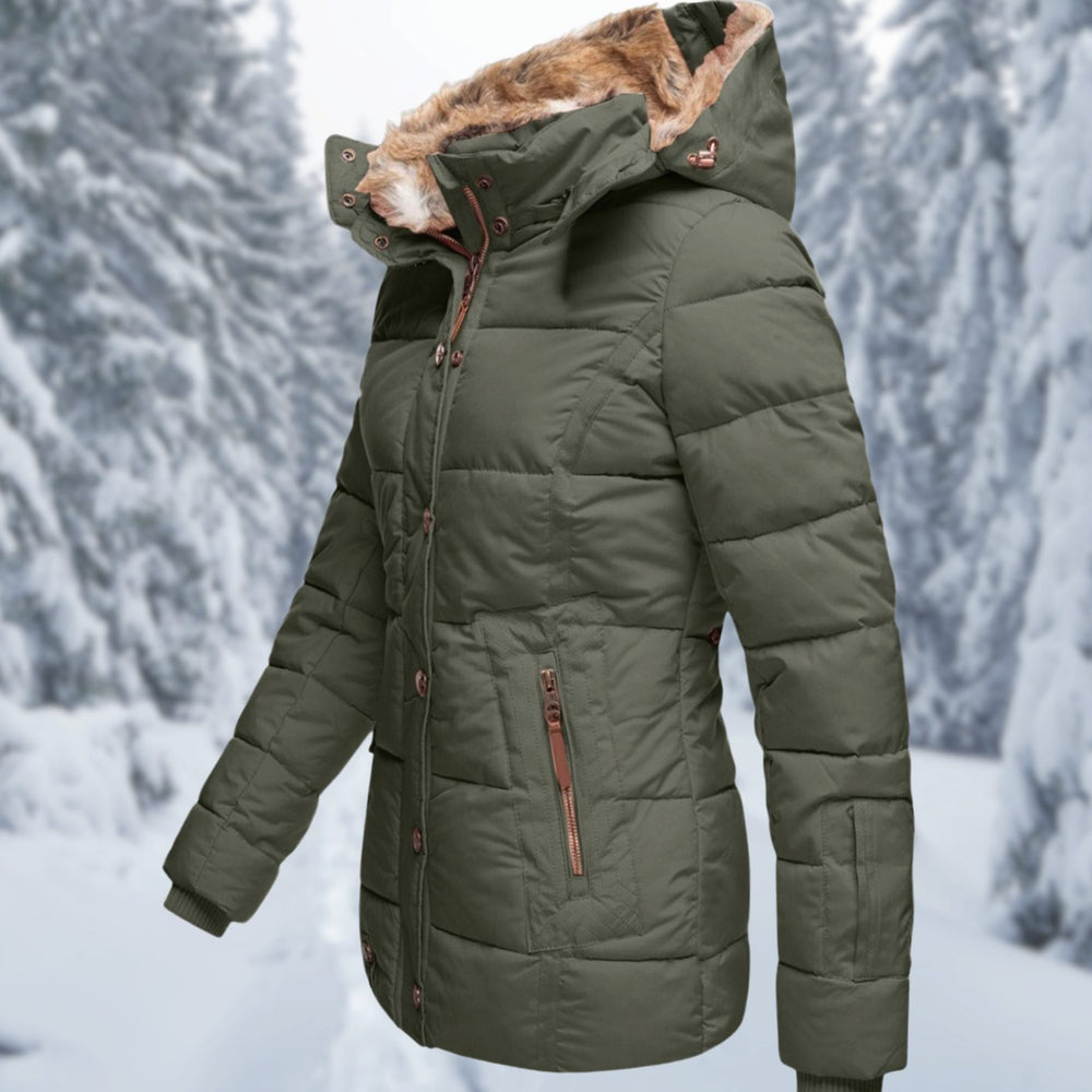 Women's Faux Fur Hood Quilted Puffer Winter Jacket
