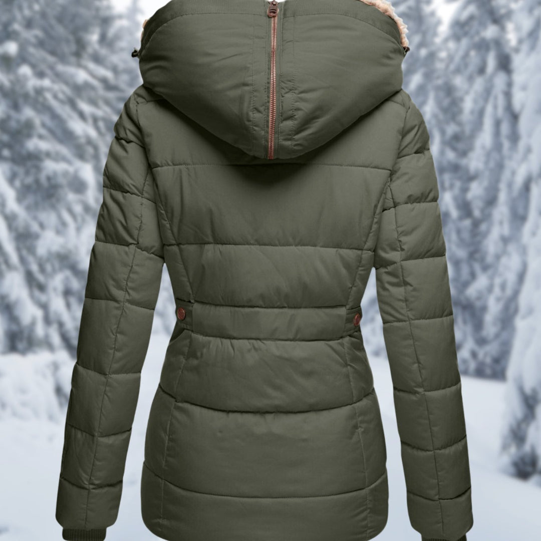 Women's Faux Fur Hood Quilted Puffer Winter Jacket