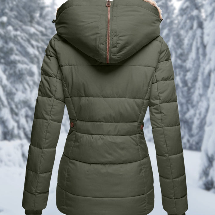 Women's Faux Fur Hood Quilted Puffer Winter Jacket