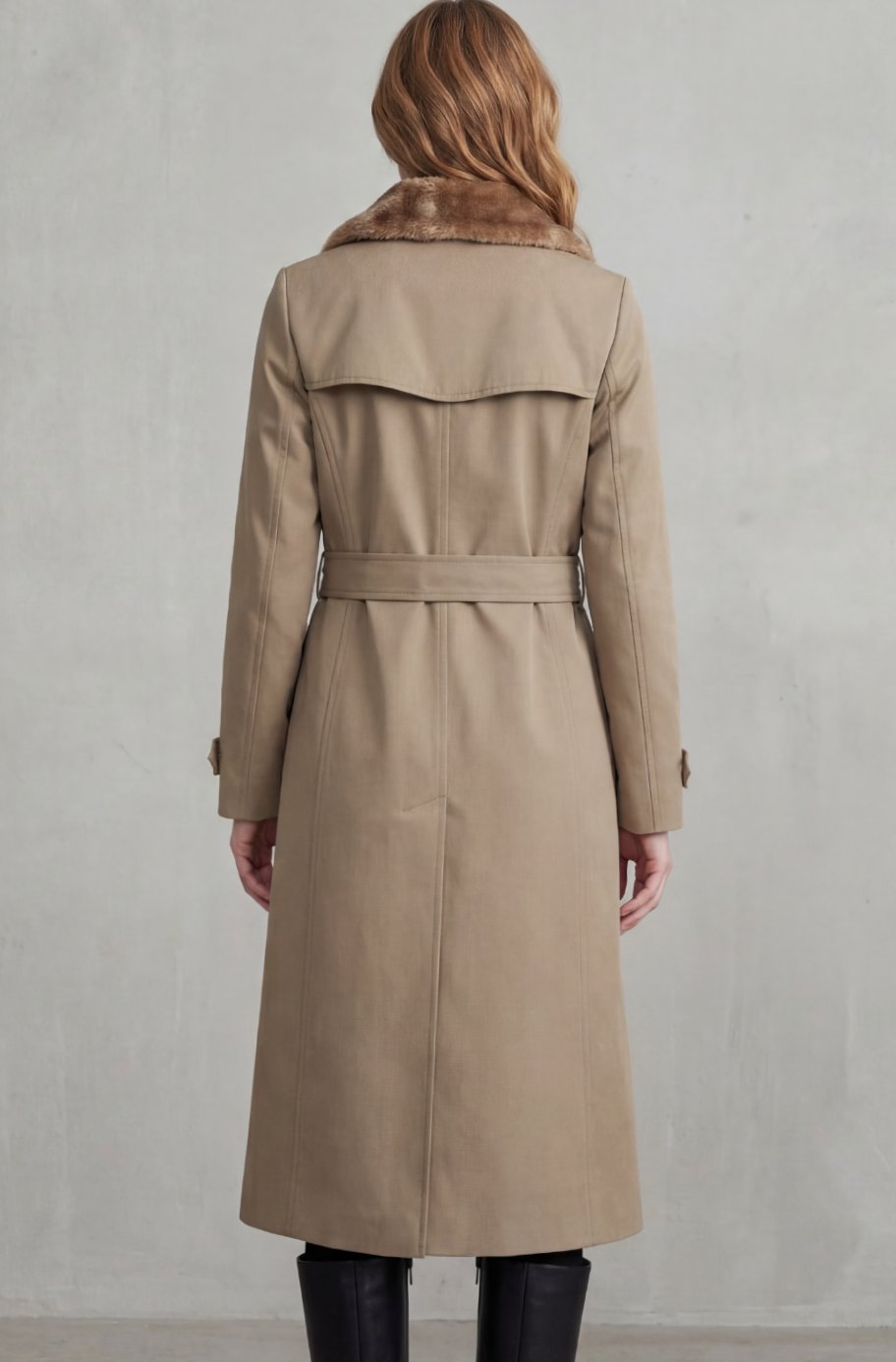 Women's Faux Fur-Lined Double-Breasted Winter Trench Coat