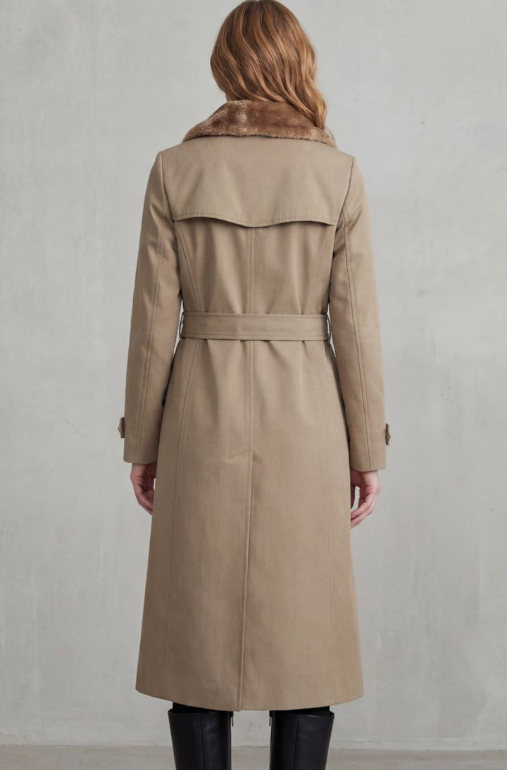 Women's Faux Fur-Lined Double-Breasted Winter Trench Coat