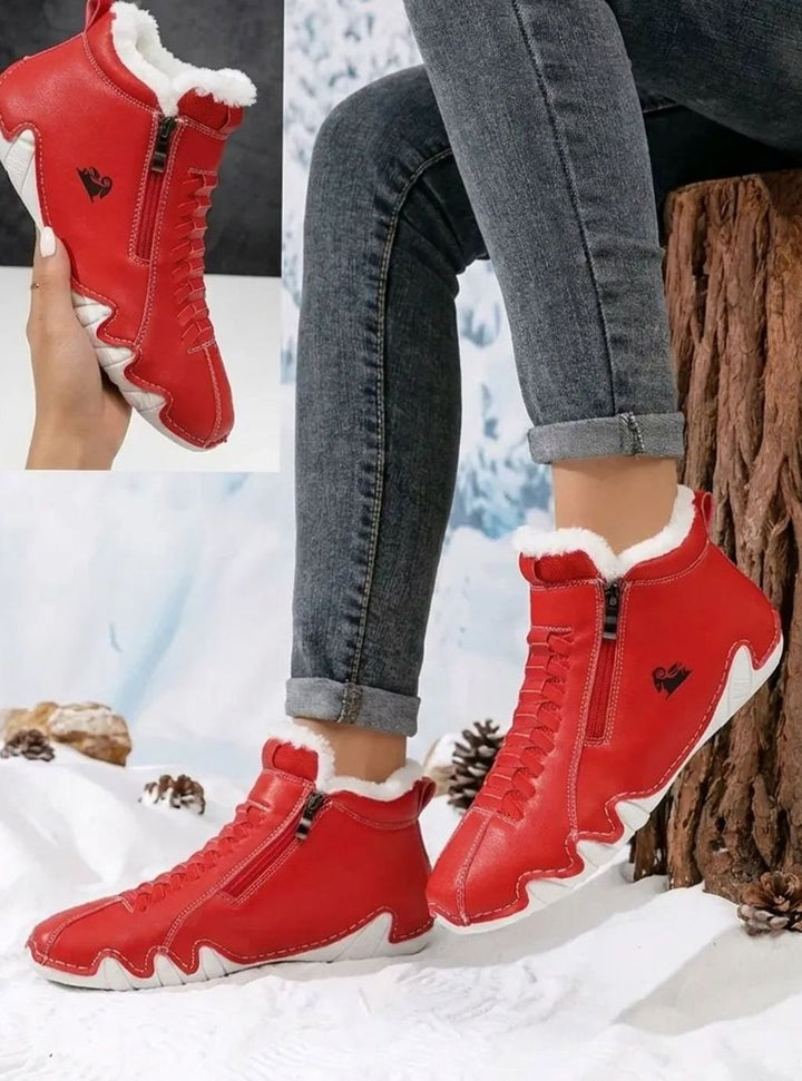 Women's Faux-Fur Lined Wide-Toe Orthopedic Winter Ankle Boots - Red