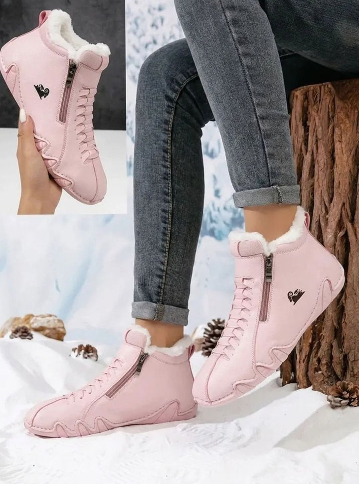 Women's Faux-Fur Lined Wide-Toe Orthopedic Winter Ankle Boots - Pink