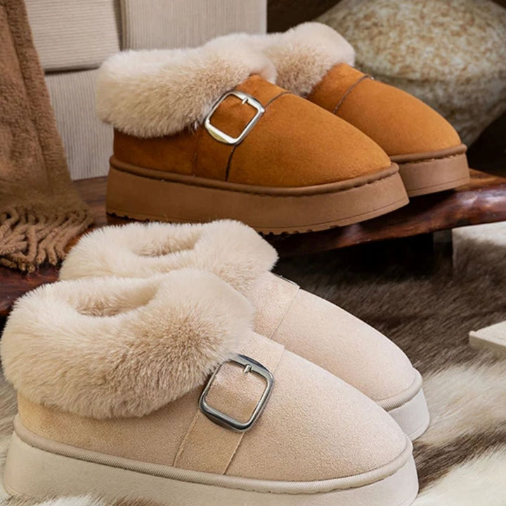 Women's Faux Fur Platform Buckle Ankle Boots