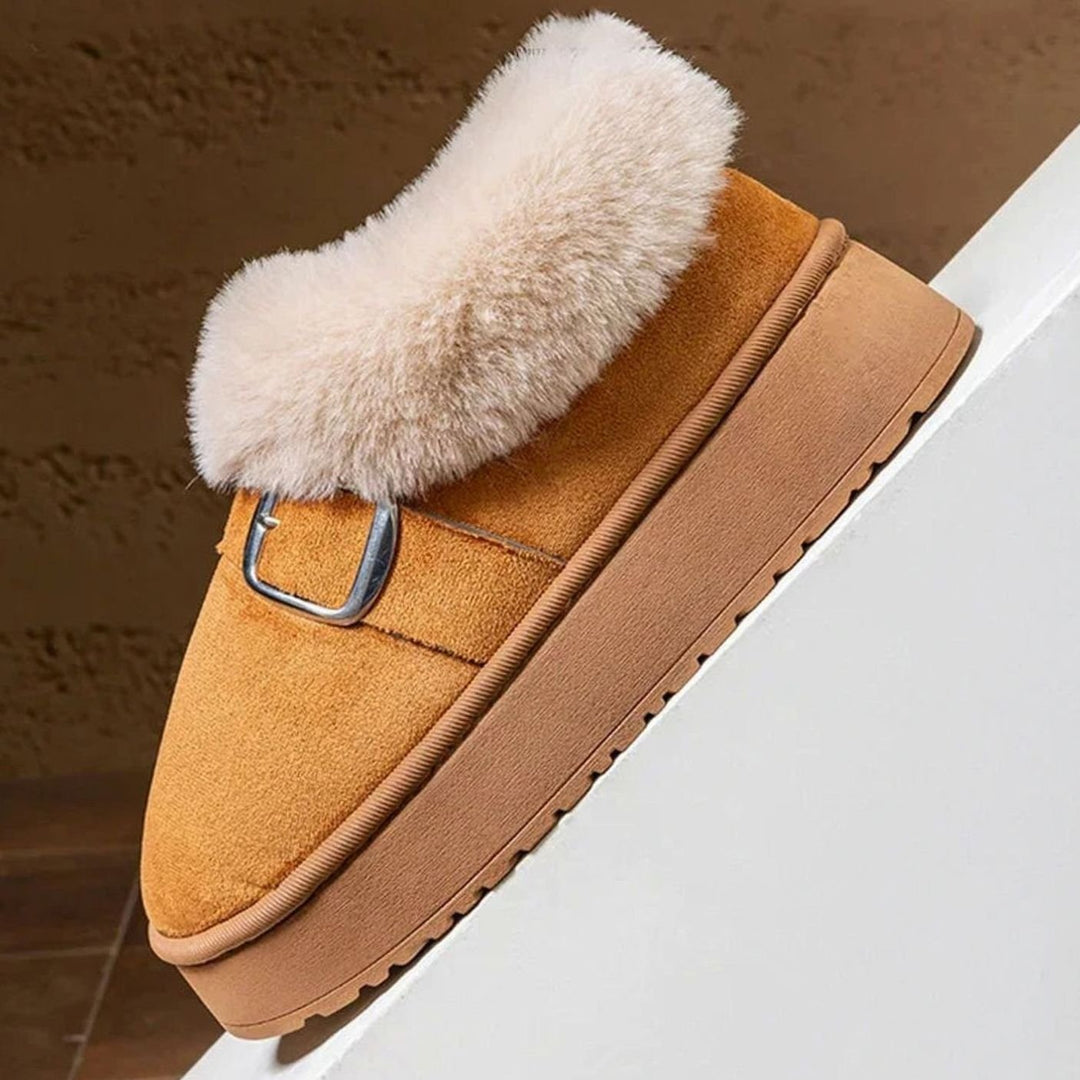 Women's Faux Fur Platform Buckle Ankle Boots
