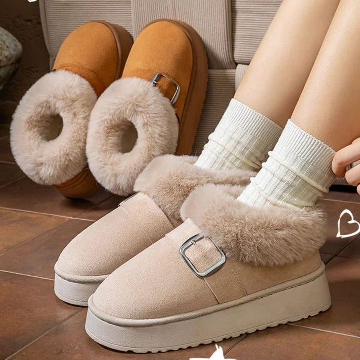 Women's Faux Fur Platform Buckle Ankle Boots