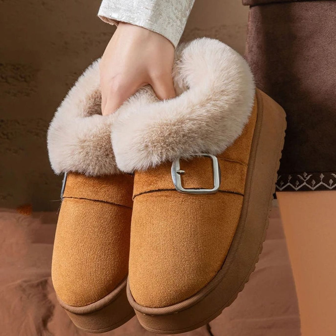 Women's Faux Fur Platform Buckle Ankle Boots