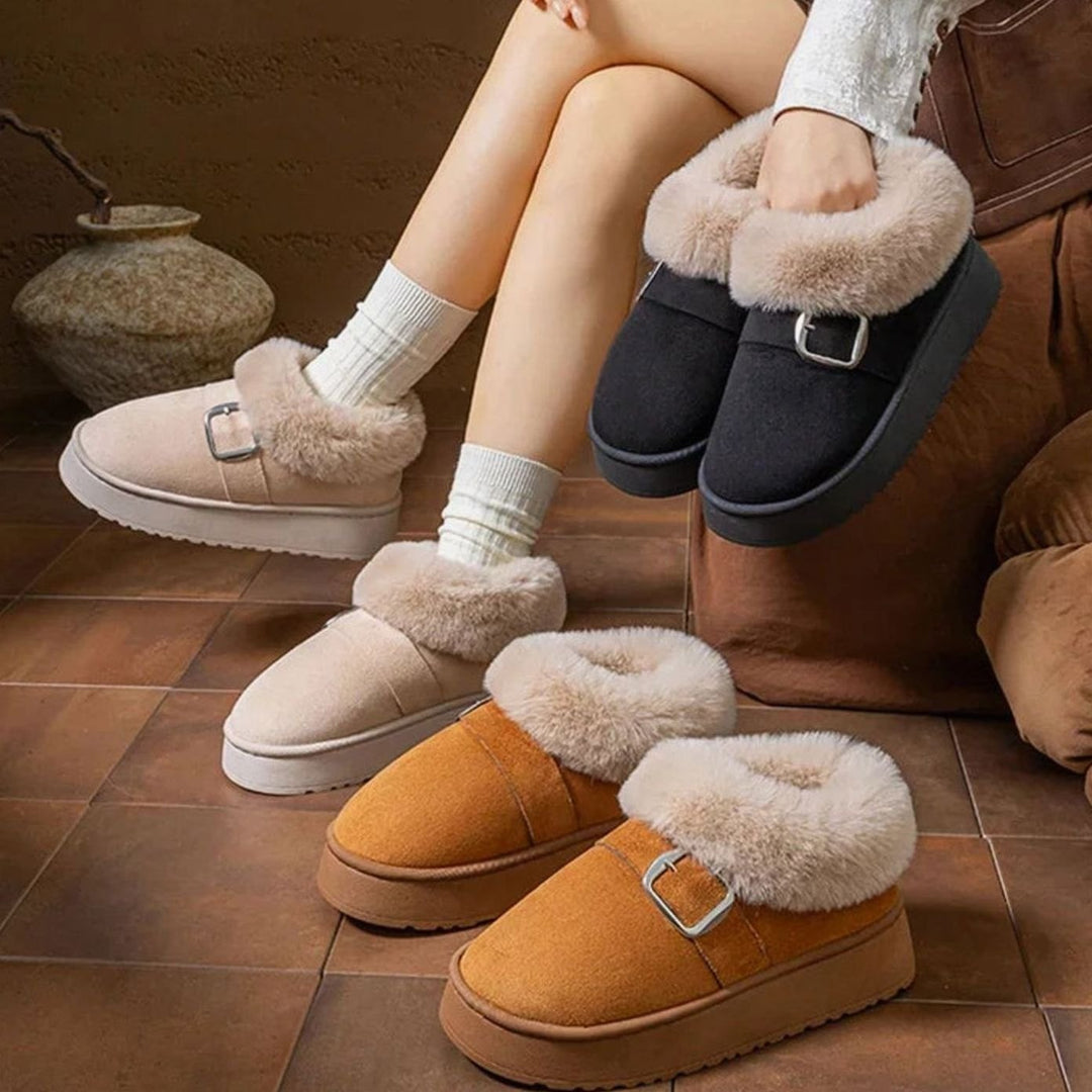 Women's Faux Fur Platform Buckle Ankle Boots
