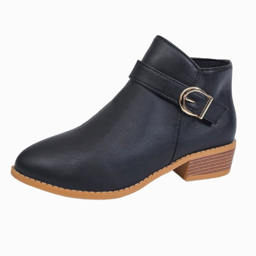 Women's Faux Leather Buckle-Strap Side-Zip Ankle Boots