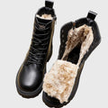 Charlotte | Women's Faux Leather Fur-Lined Lace-Up Winter Combat Boots, Black