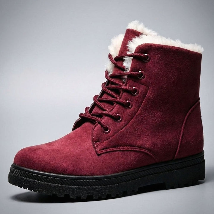 Women's Faux-Suede Fur-Lined Lace-Up Winter Ankle Boots, Burgundy - Burgundy