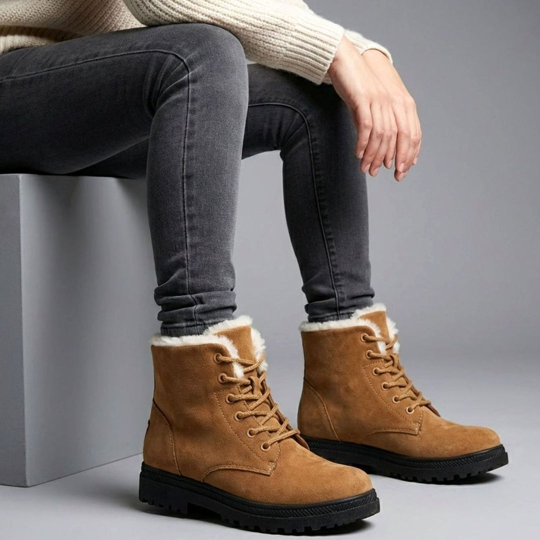 Women's Faux-Suede Fur-Lined Lace-Up Winter Ankle Boots, Burgundy