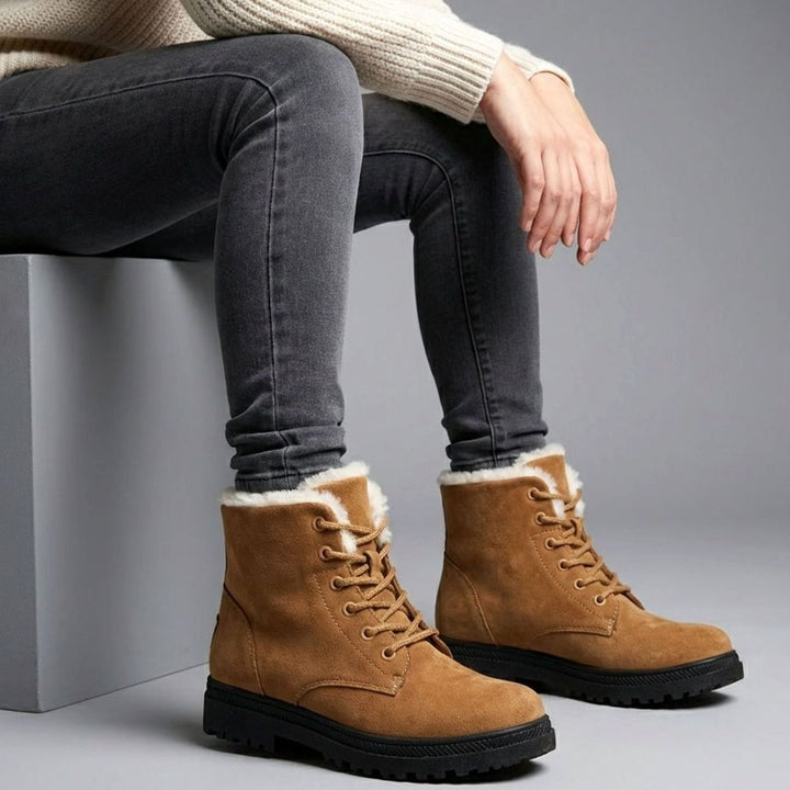 Women's Faux-Suede Fur-Lined Lace-Up Winter Ankle Boots, Burgundy