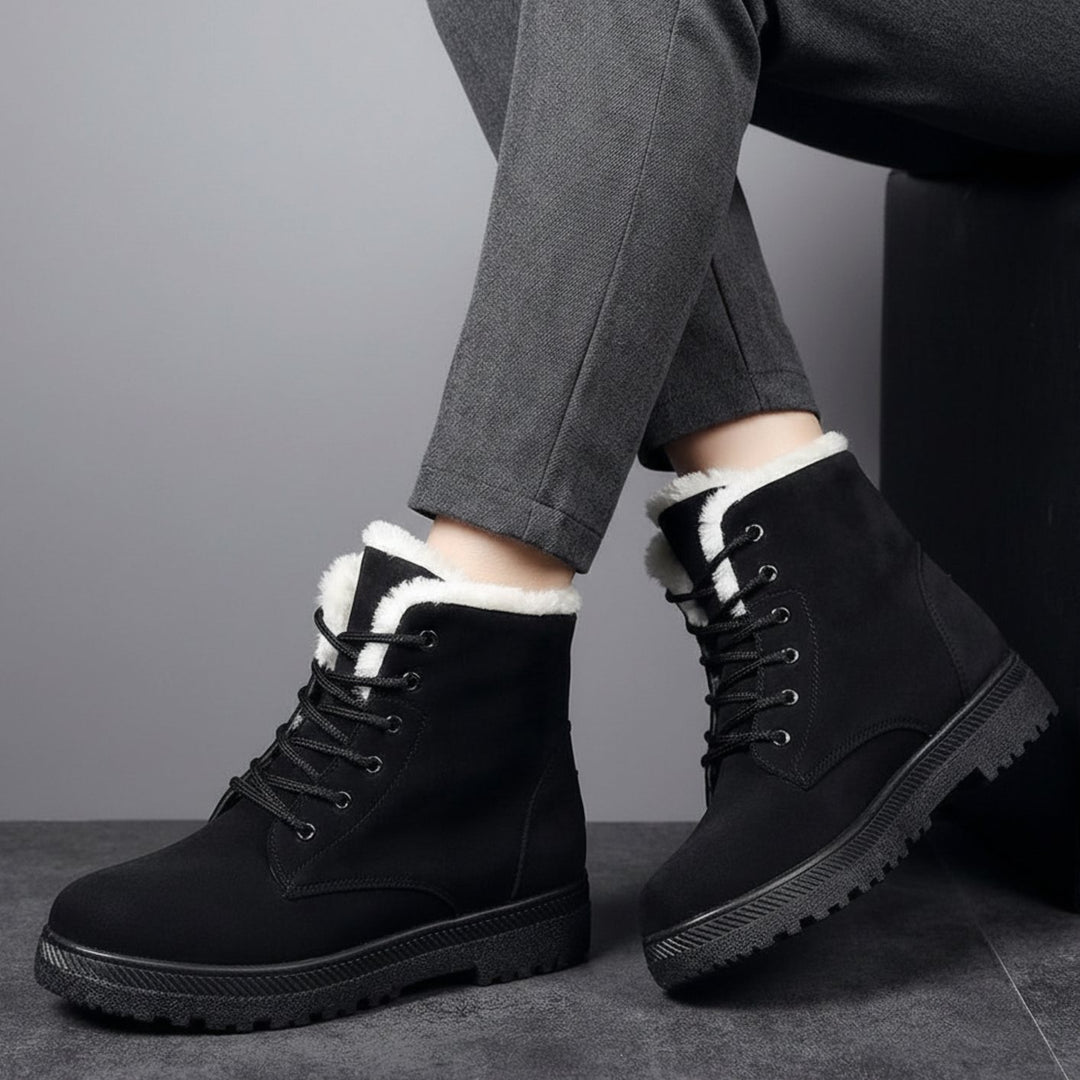 Women's Faux-Suede Fur-Lined Lace-Up Winter Ankle Boots, Burgundy