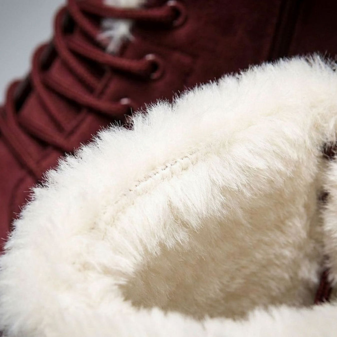 Women's Faux-Suede Fur-Lined Lace-Up Winter Ankle Boots, Burgundy