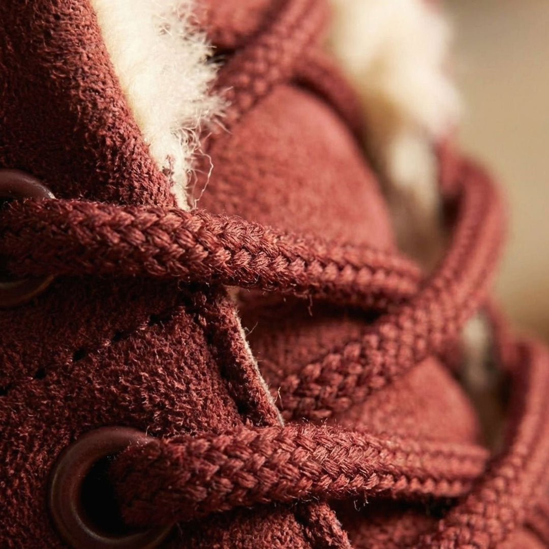 Women's Faux-Suede Fur-Lined Lace-Up Winter Ankle Boots, Burgundy