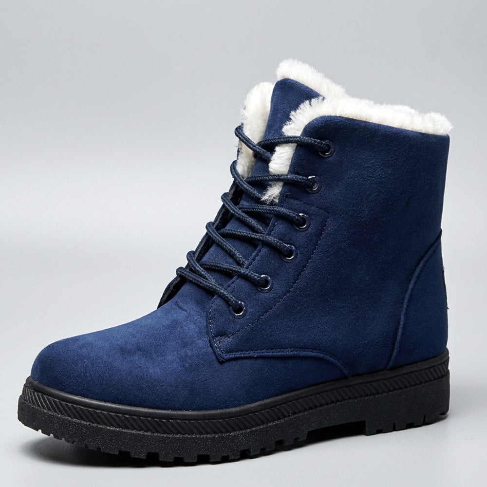 Women's Faux-Suede Fur-Lined Lace-Up Winter Ankle Boots, Burgundy - Blue
