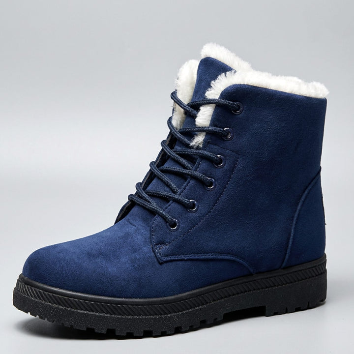 Women's Faux-Suede Fur-Lined Lace-Up Winter Ankle Boots, Burgundy - Blue