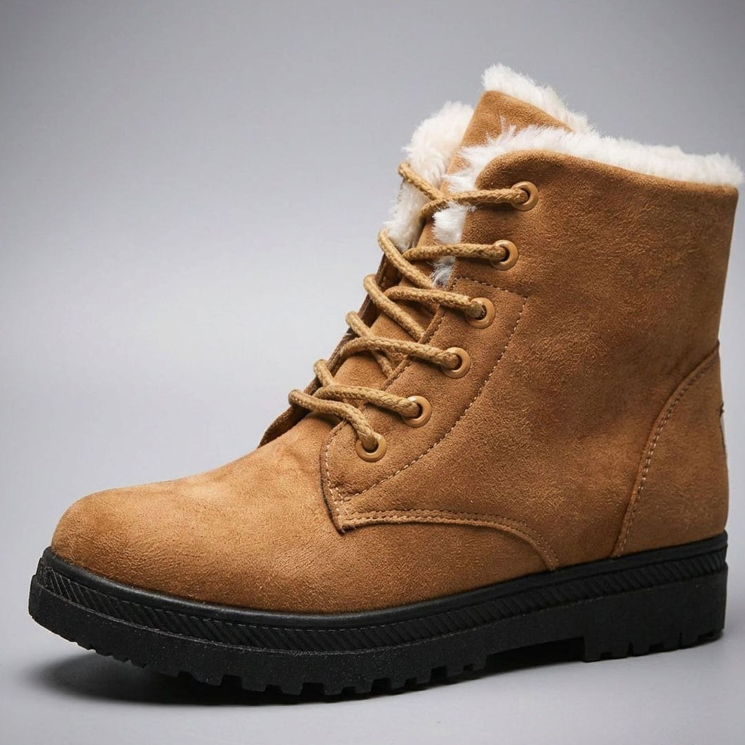 Women's Faux-Suede Fur-Lined Lace-Up Winter Ankle Boots, Burgundy - Brown