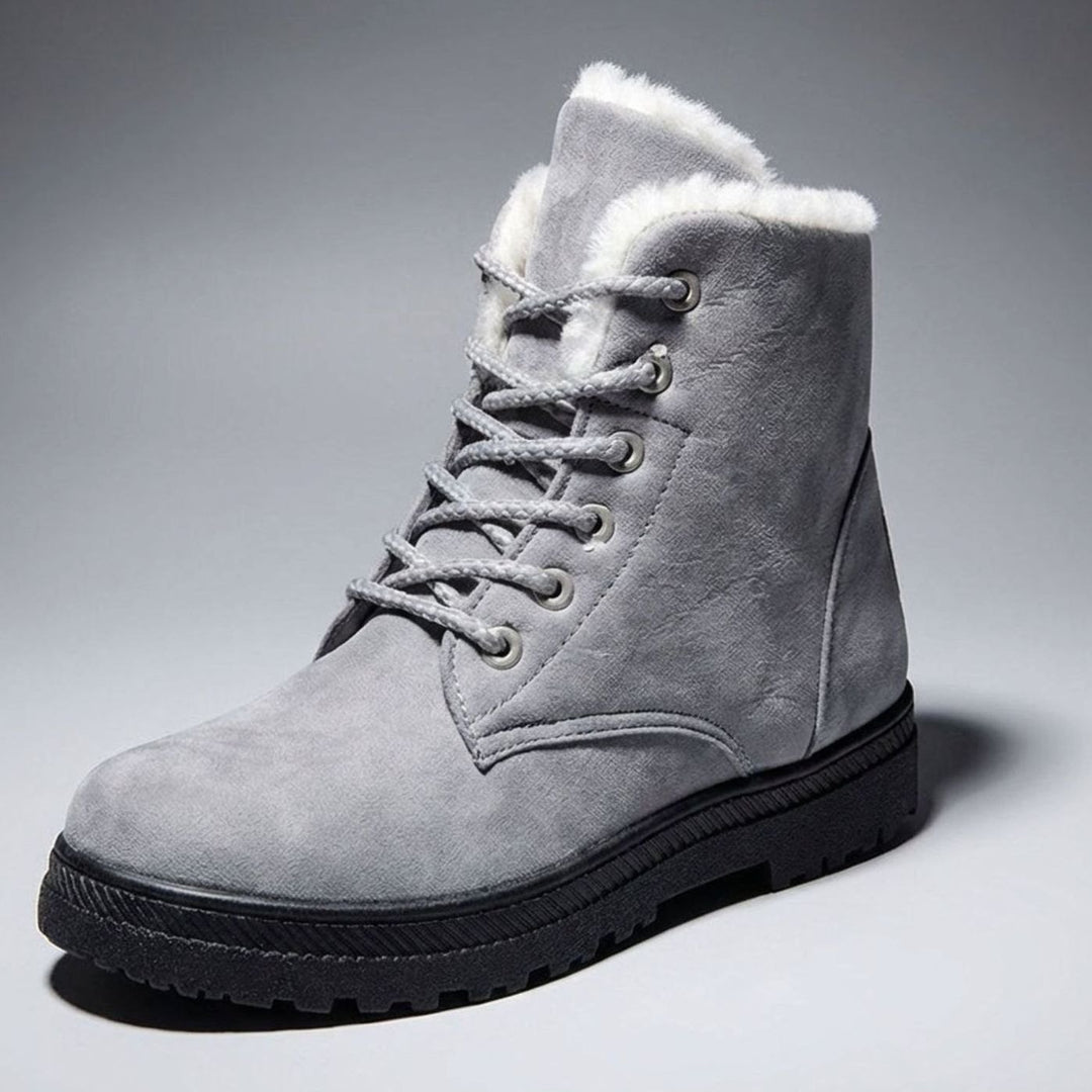 Women's Faux-Suede Fur-Lined Lace-Up Winter Ankle Boots, Burgundy - Gray