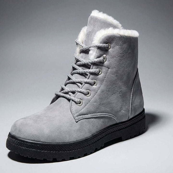 Women's Faux-Suede Fur-Lined Lace-Up Winter Ankle Boots, Burgundy - Gray