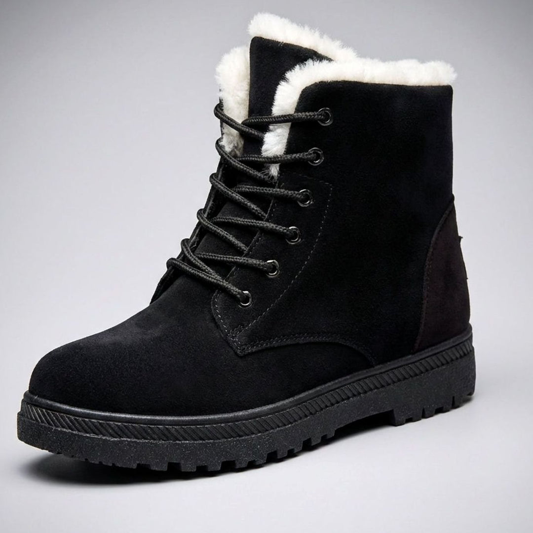 Women's Faux-Suede Fur-Lined Lace-Up Winter Ankle Boots, Burgundy - Black