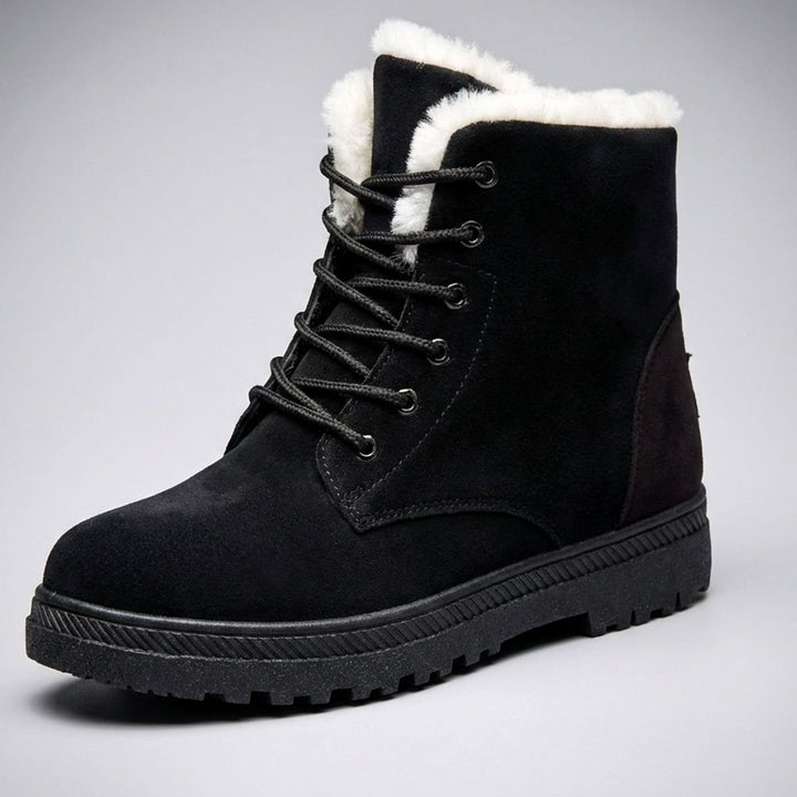 Women's Faux-Suede Fur-Lined Lace-Up Winter Ankle Boots, Burgundy - Black
