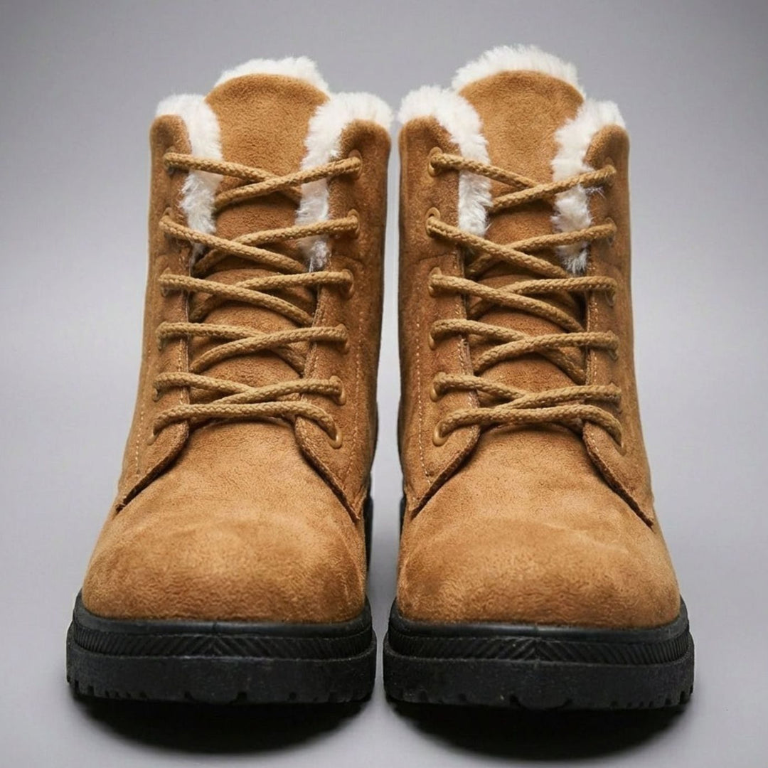 Women's Faux-Suede Fur-Lined Lace-Up Winter Ankle Boots, Burgundy