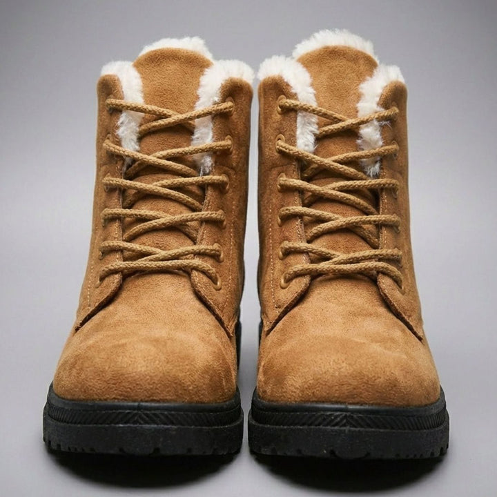 Women's Faux-Suede Fur-Lined Lace-Up Winter Ankle Boots, Burgundy
